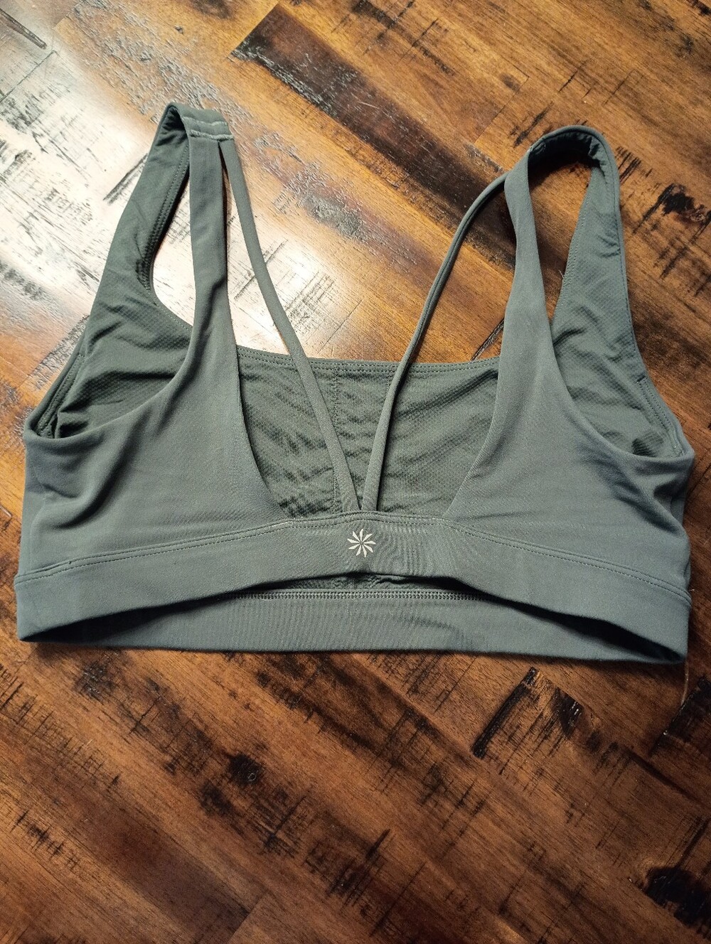 Athleta Strappy Back Sports Bra in Slate Green